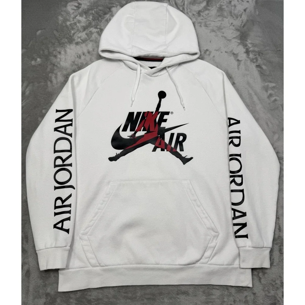 Nike Air Jordan Hoodie Mens XL White Pullover Sweatshirt Graphic Spellout Logo